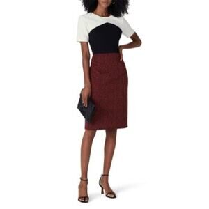 Jason Wu Collective Red Jacquard Colorblock Short Sleeve Mini Dress Size 10